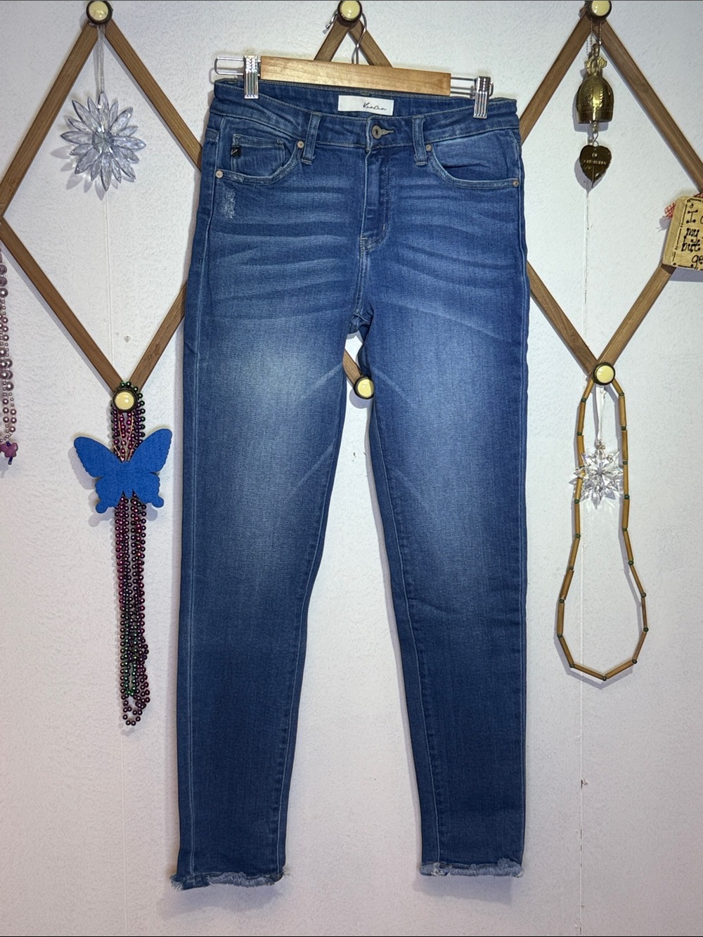 KanCan Blue Stretch Skinny Jeans with Faded Whiskering